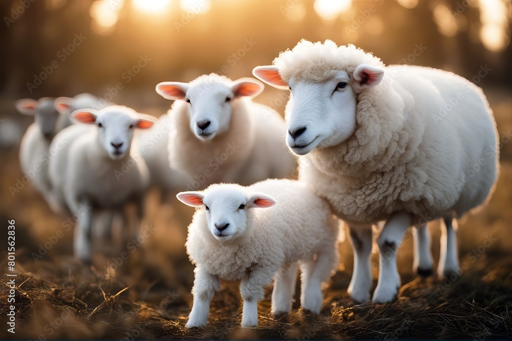 Fototapeta premium 'cute sheep lamb baby animal farm juvenile young teenage affectionate agriculture blue born care cattle curious ear expectant farming field food friendly grass green infant innocent children look'