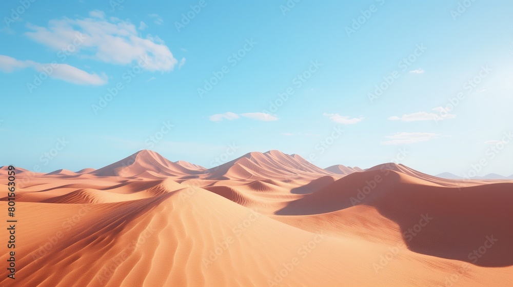 A vast desert with towering sand dunes under a clear blue sky A vast desert with towering sand dunes under a clear blue sky