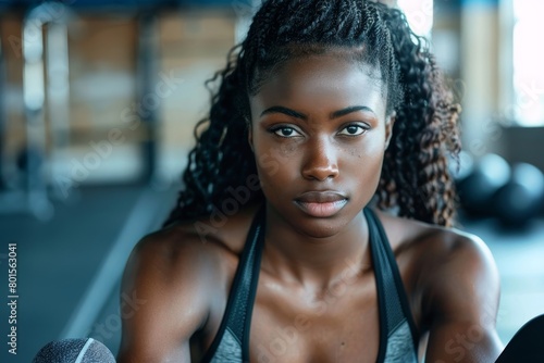 Dedicated Athlete  Focused Young Woman in Gym  Sweating After Intense Workout