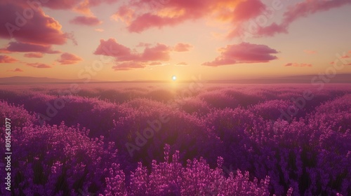 A vast lavender field gently swaying under a pastel sunset sky © Dave