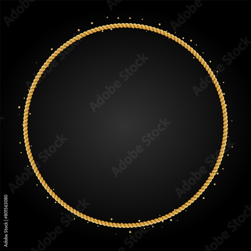 Gold twisted rope circle frame. Round rope border.