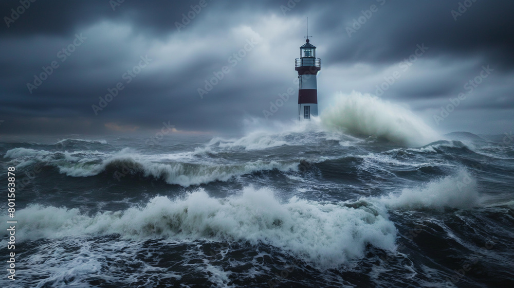 Farol na praia durante uma tempestade 