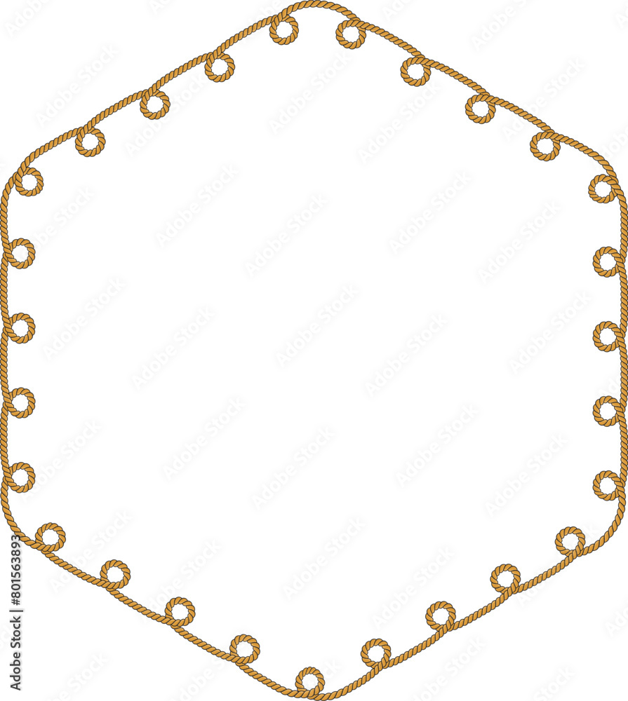 Naklejka premium Hexagonal rope frame isolated on white background. Twisted cord.