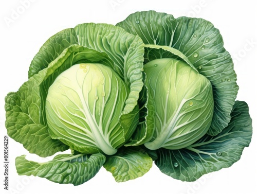 Cabbage watercolor style isolated on white background photo