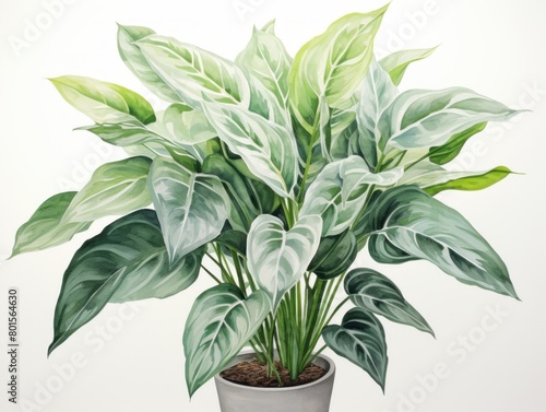 Chinese evergreen watercolor style isolated on white background photo