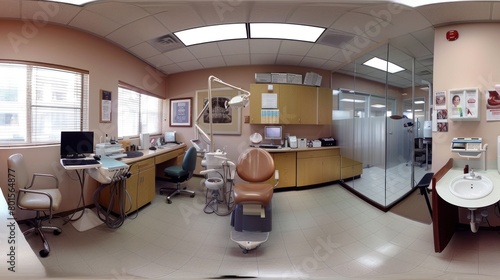 Panorama of 360 degrees of interior of dental clinic. generative AI image