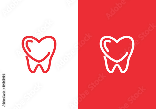 Love Teeth Logo Design, vector tooth logo design with a combination of love symbols. logo design for healthy teeth lovers, dental care logo, dental health, healthy teeth lovers