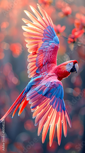 Beautiful Scarlet Macaw (Ara macao) in flight