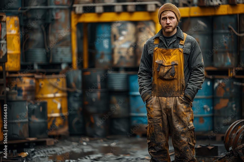 Worker in protective gear at a scrapyard