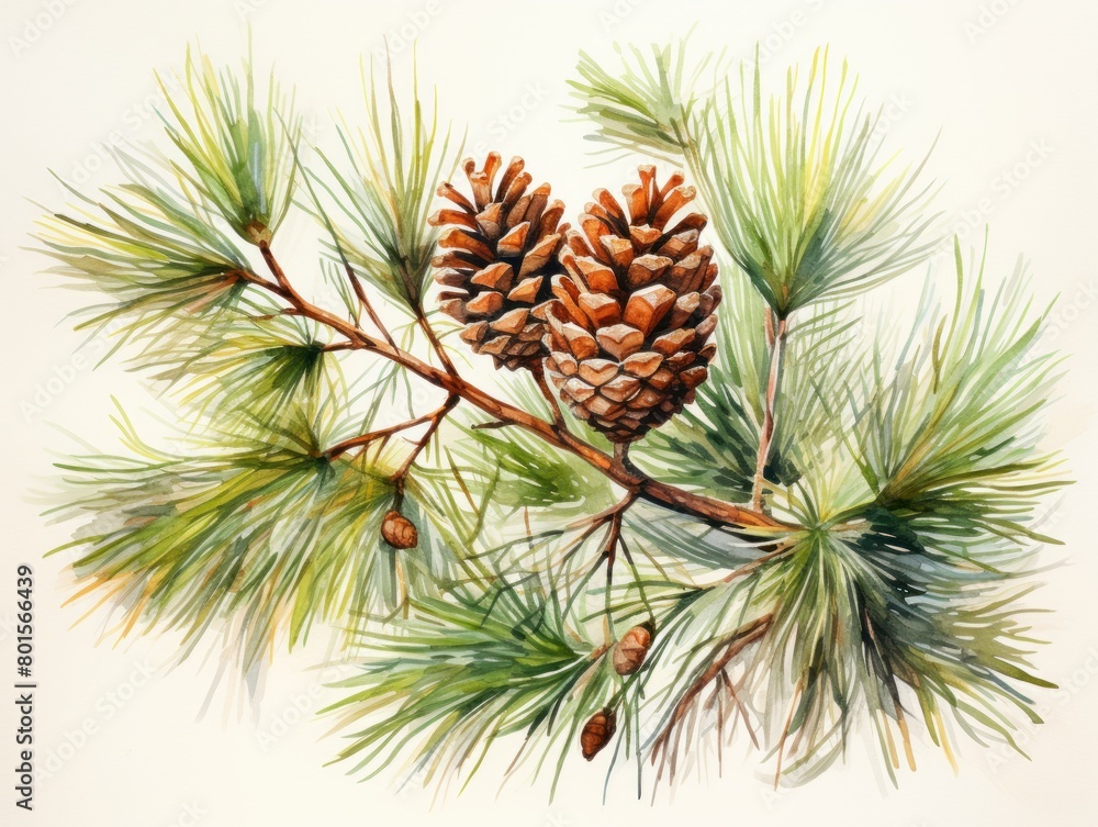 Pine watercolor style isolated on white background Pine watercolor style isolated on white background