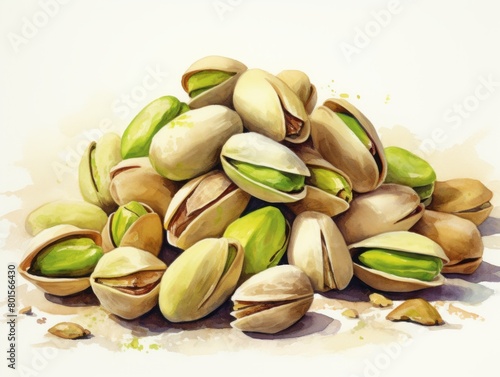 Pistachio watercolor style isolated on white background