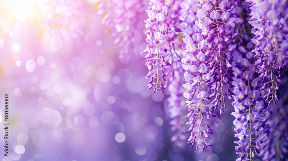 A tight shot of numerous purple blooms with backdrop light radiating from above A tight shot of numerous purple blooms with backdrop light radiating from above
