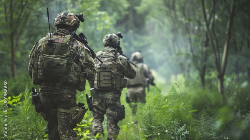 Elite commandos making their way through enemy territory Elite commandos making their way through enemy territory