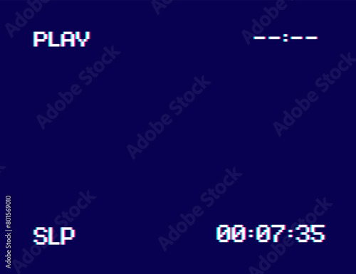 Retro VHS screen with TV interface pixelated glithc or noise effect editable vector background