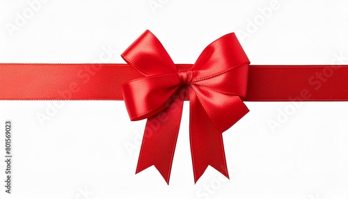 red bow tied using silk ribbon cut out top view corner