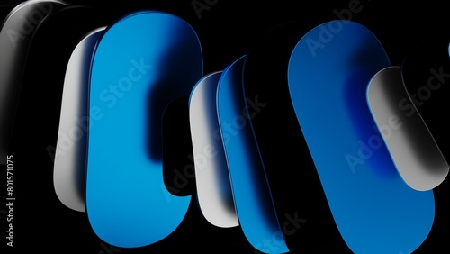 Abstract geometric shapes with blue and white tiles in the shadows.