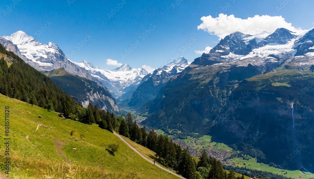 view of the bernese alps mountain range landscape near the jungfrau grindelwald switzerland