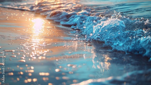 Sparkling Seashore at Sunset with Blue Tones.