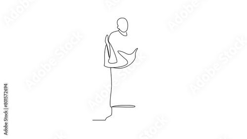 Animated self drawing of people doing praying during Hajj month. People using ihram for hajj pray activity in simple linear style video design concept. Islamic hajj day design video illustration.  photo