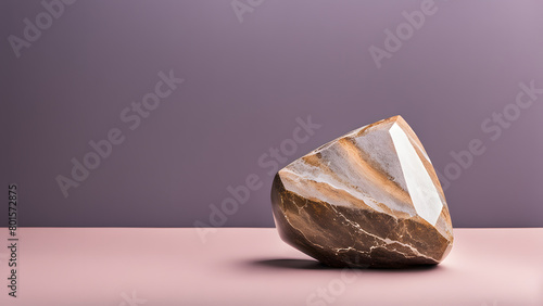 A large rock sits on a pink surface
