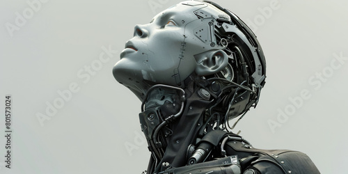 futuristic humanoid robot with mechanical parts, science fiction cyborg technology