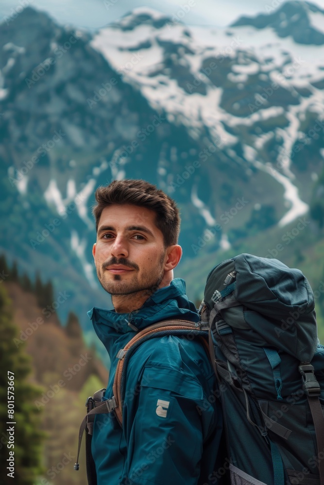 Portrait of a content traveler with a backpack Portrait of a content traveler with a backpack