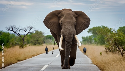 elephant bull walking in the kruger national park in south africa photo