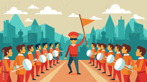 The inspiring sight of a drumline leading a sea of people all marching towards a brighter more equal future.. Vector illustration