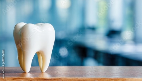 tooth on a table with clinic background banner with copy space