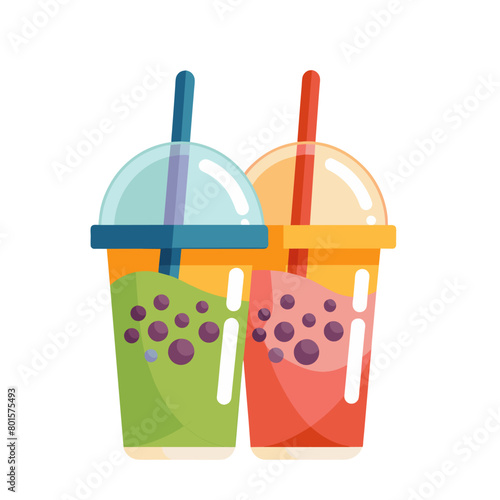 Bubble tea collection drink in plastic cup with straw