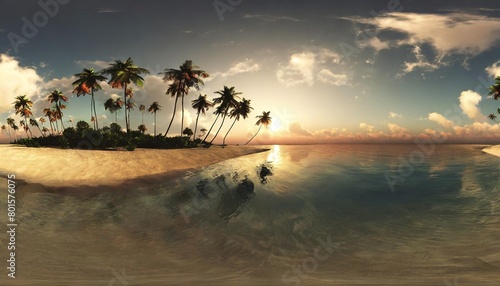 tropical beach with palm trees at sunset hdri equidistant projection spherical panorama panorama 360 environment map landscape 3d rendering photo