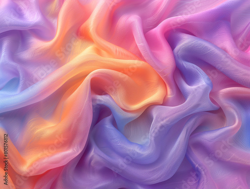 Détail de tissu plissé, soie dans des nuances de orange, violet et mauve, esthétique 90s ou y2k