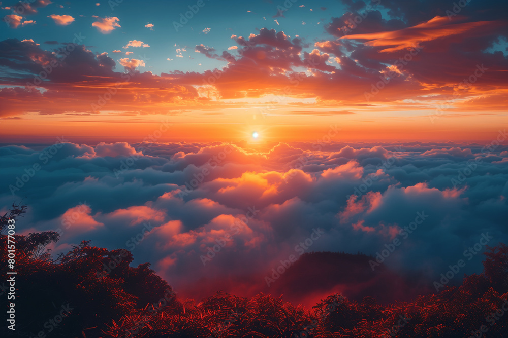 Sunrise over the clouds forest landscape Sunrise over the clouds forest landscape