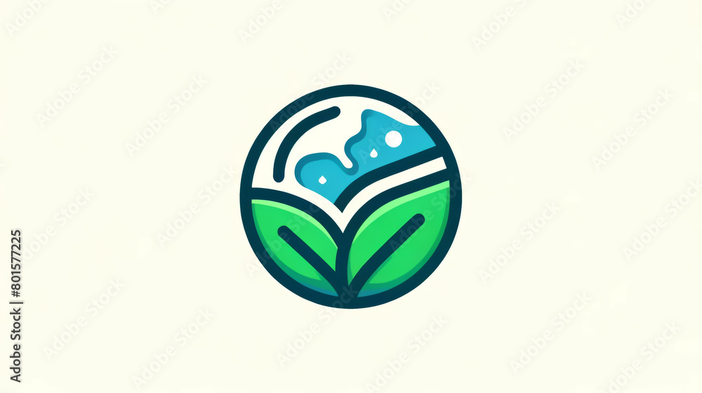 Obraz premium Creating a modern. Stylized. Eco-friendly world emblem graphic design illustration logo symbolizing sustainability. Green environment. And nature conservation with a leaf. Water waves