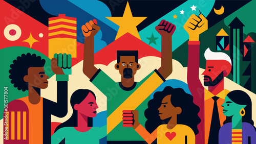 A glimpse of vibrant street art depicting a powerful message of unity and solidarity reminding tourgoers of the importance of celebrating Juneteenth. Vector illustration