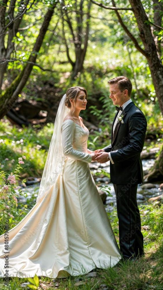 bride and groom posing for the photographer for an exterior shoot