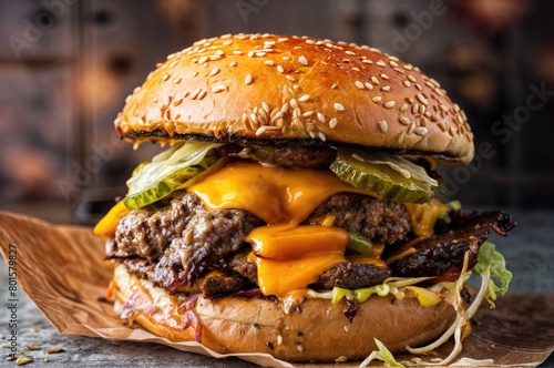 a flavourful smashed steak burger in flames