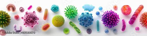  collection  of different microorganisms on white backgrounds