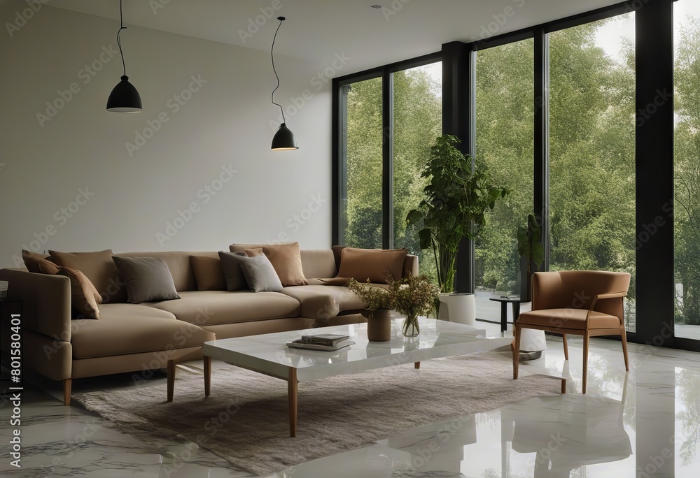 Fototapeta premium room light table marble windows four tone interior persons living large Minimalistic flooring