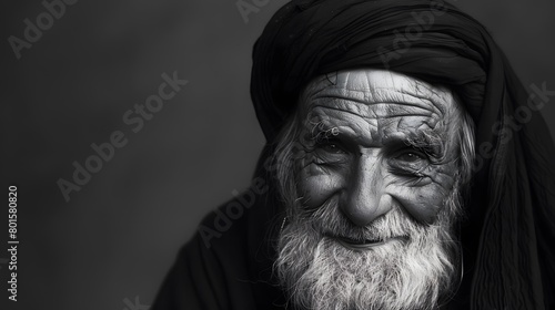 Classic monochrome portrait of an old man smiling. © KHF