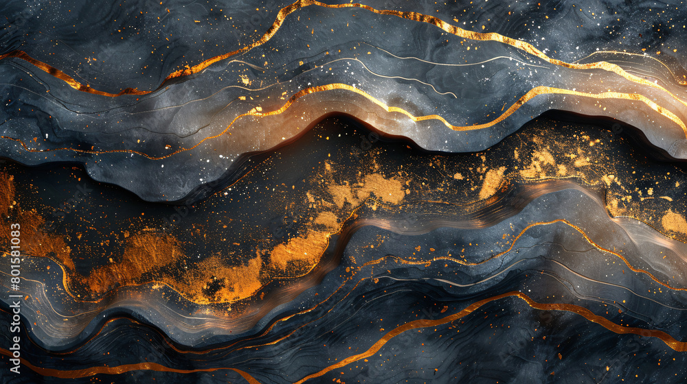 Luxurious Abstract Waves in Gold and Dark Textures for Premium Artistic Decor
