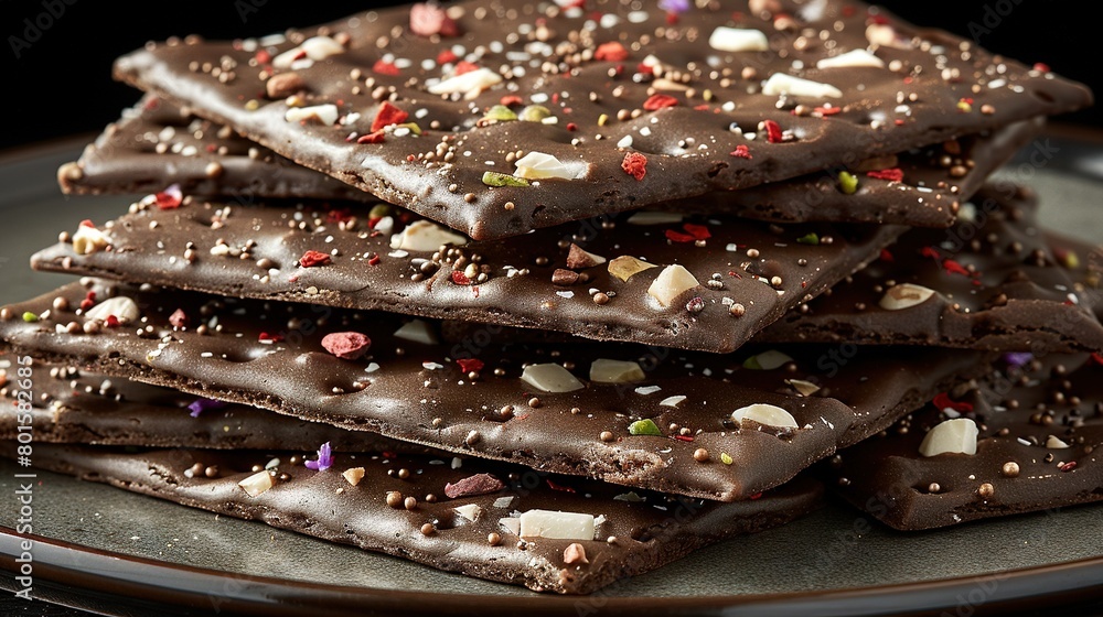   Pile of Chocolate Crackers with Sprinkles on Black Plate
