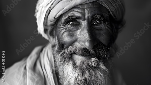 Classic monochrome portrait of an old man smiling.
