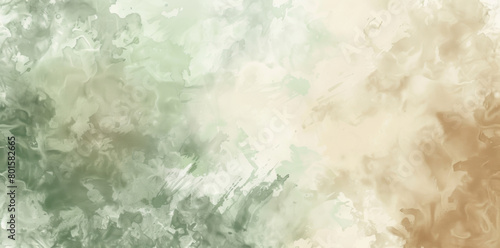 Elegant and soft abstract watercolor background with a smooth gradient transition between pastel green, beige, and white, perfect for creative design, wallpapers, or peaceful backdrop illustrations