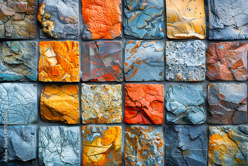 Textured mosaic of colorful stone tiles