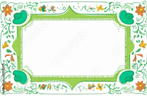 Text frame on a white sheet of paper  colorful frames  birds  balls  berries  threads