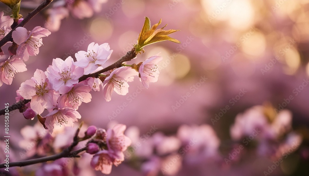 spring border background with pink blossom