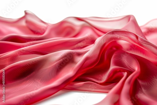delicate red silk fabric with soft folds and drapes isolated on white luxury textile