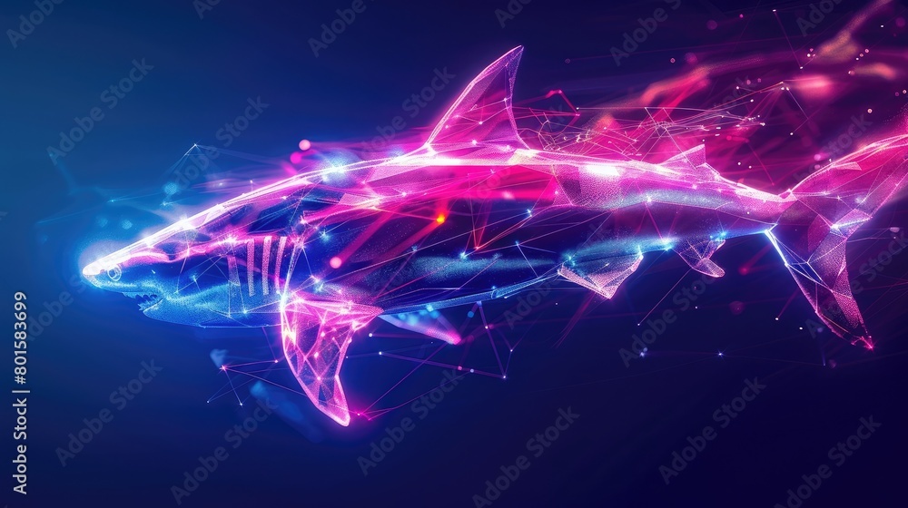 Shark Animal Plexus Neon White Background Digital Desktop Wallpaper HD 4k Network Light Glowing Laser Motion Bright Abstract
