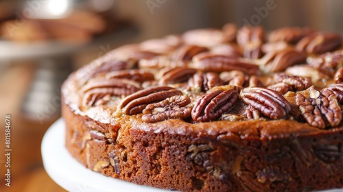 pecan cake on a plate in a kitche, national pecan cake day   photo